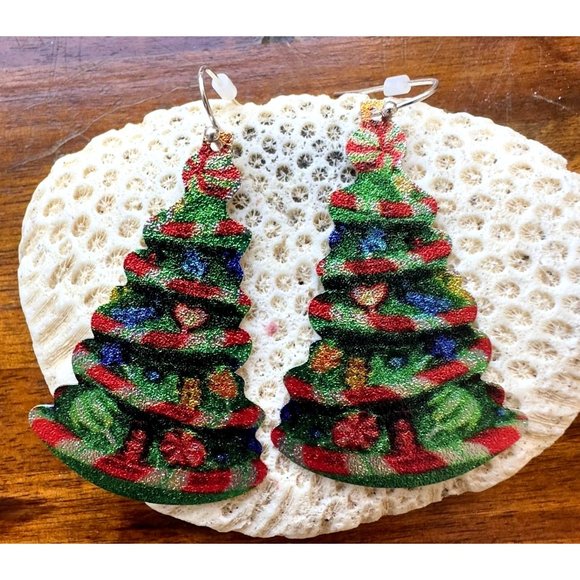 Old Fashioned Christmas Tree Earrings Handmade Jewelry Dangle Hooks New… - Picture 3 of 12